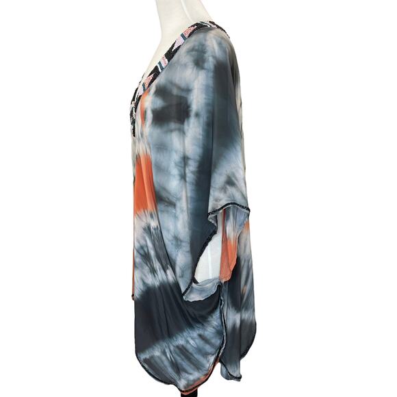 Chelsea Flower XS Tunic 100% Silk Beaded Oversized Top Resort Boho Quiet Luxury - Picture 5 of 13